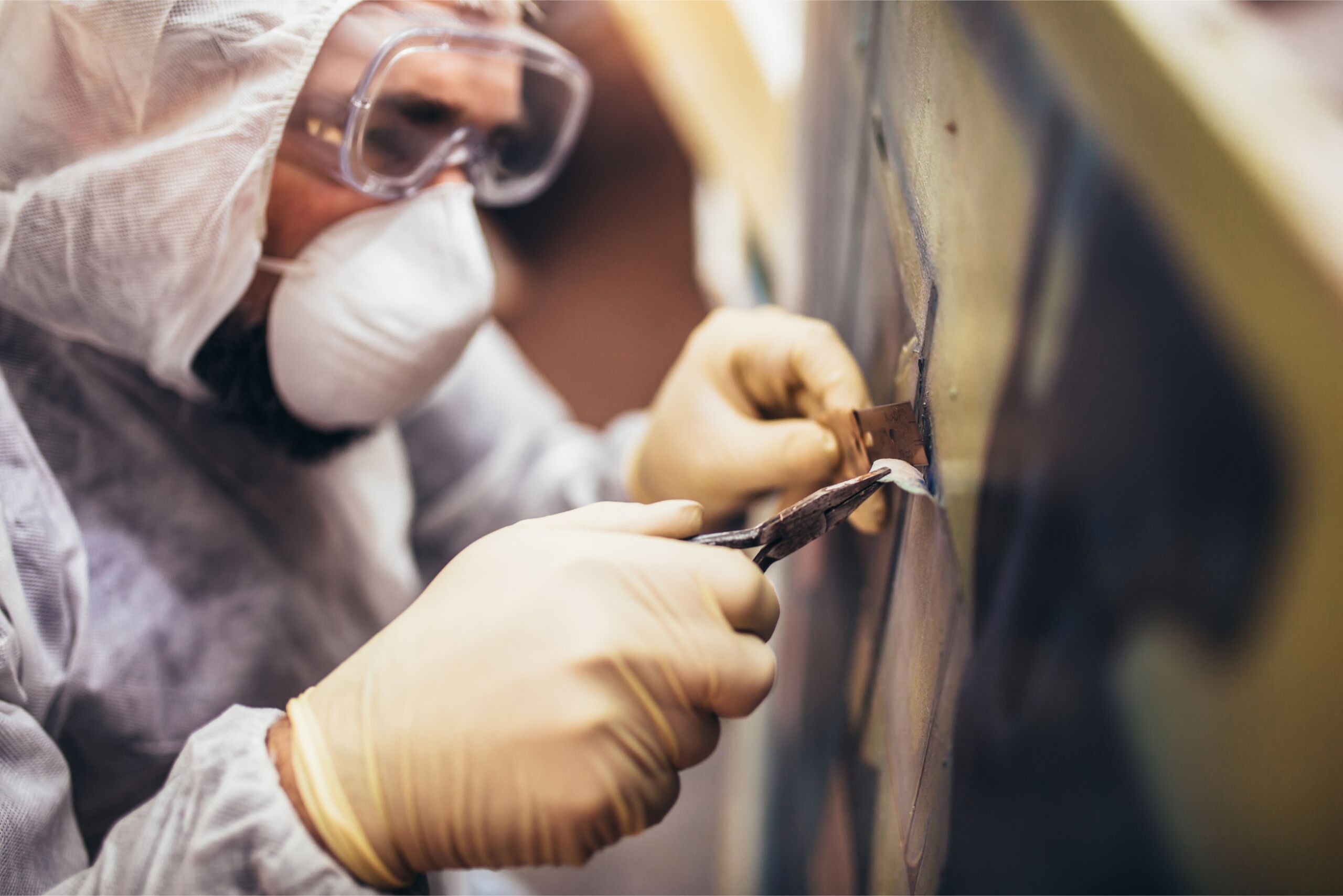 worker wearing chemical safety protective mask